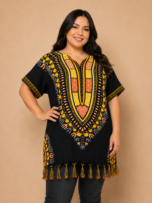 Black Afro-Caribbean Women's Blouse with Fringes