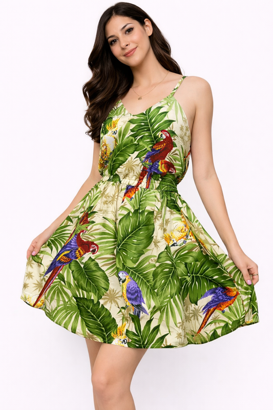 Parrot Print Short Dress