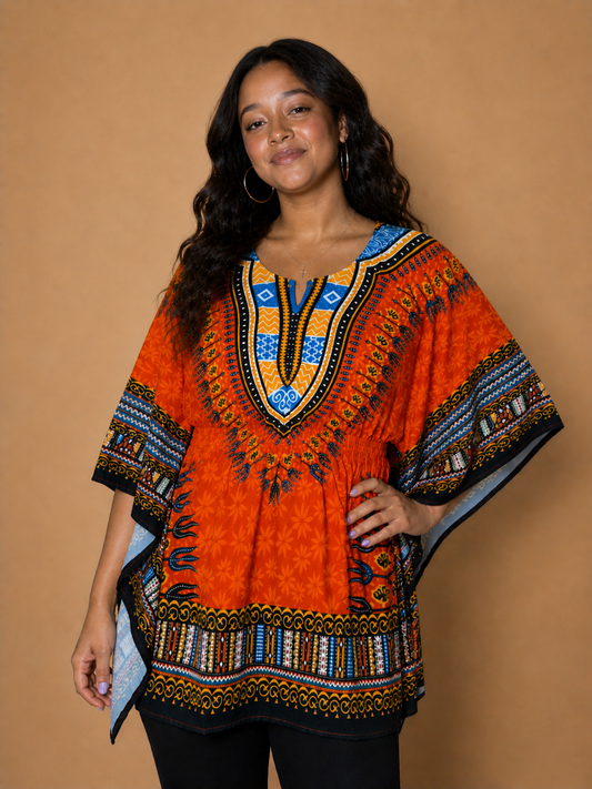 Orange Afro-Caribbean Print Women's Blouse