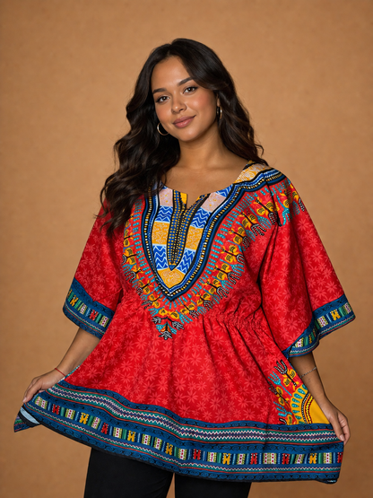 Red Afro-Caribbean Print Women's Blouse