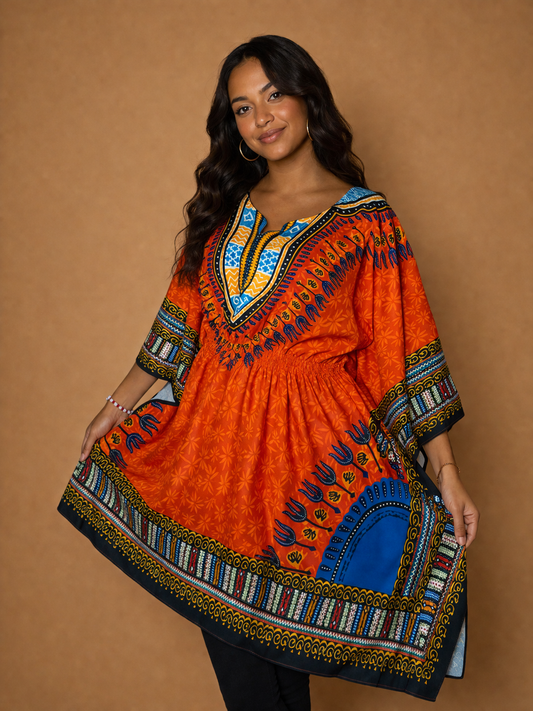 Orange Printed Afro-Costa Rican Ladies' Dress