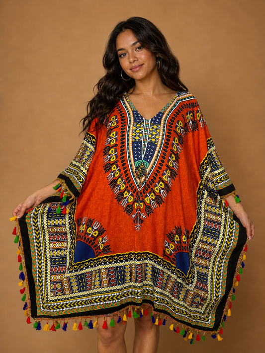 Afro-Caribbean Orange Printed Dress for Women
