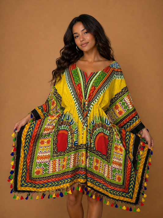 Afro-Caribbean Yellow Print Women's Dress