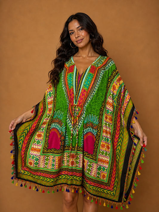 Women's Afro-Caribbean Print Green Dress