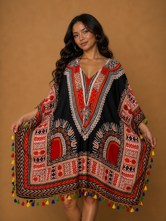 Black Afro-Caribbean Print Dress for Women