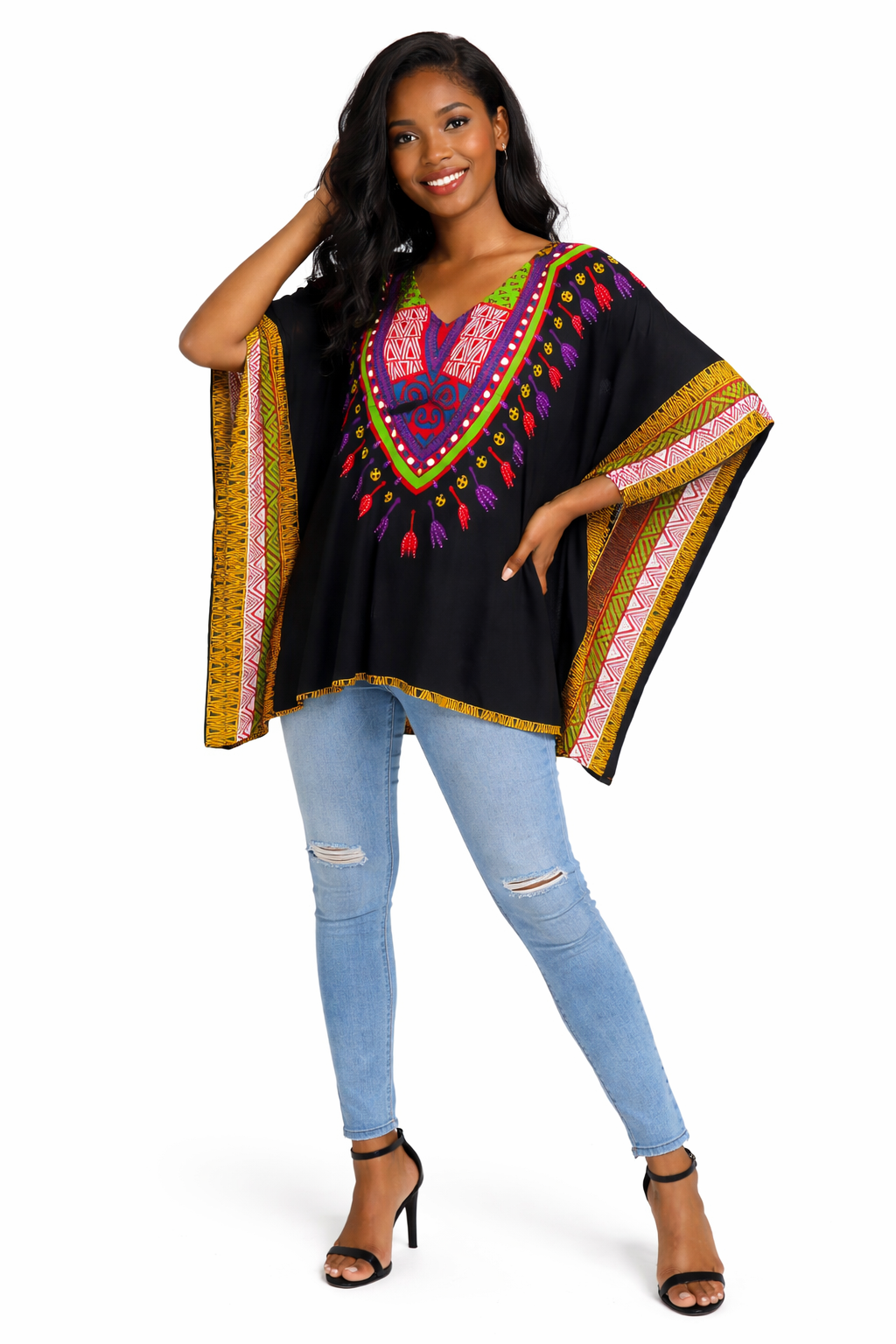 Blusa Kaftán Negro Estilo Africano Multicolor
