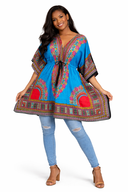 Blusa Kaftán Azul Estilo Africano Multicolor