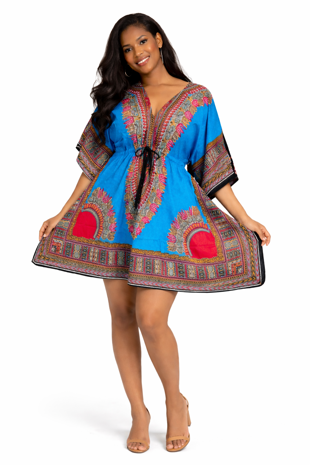 Blusa Kaftán Azul Estilo Africano Multicolor