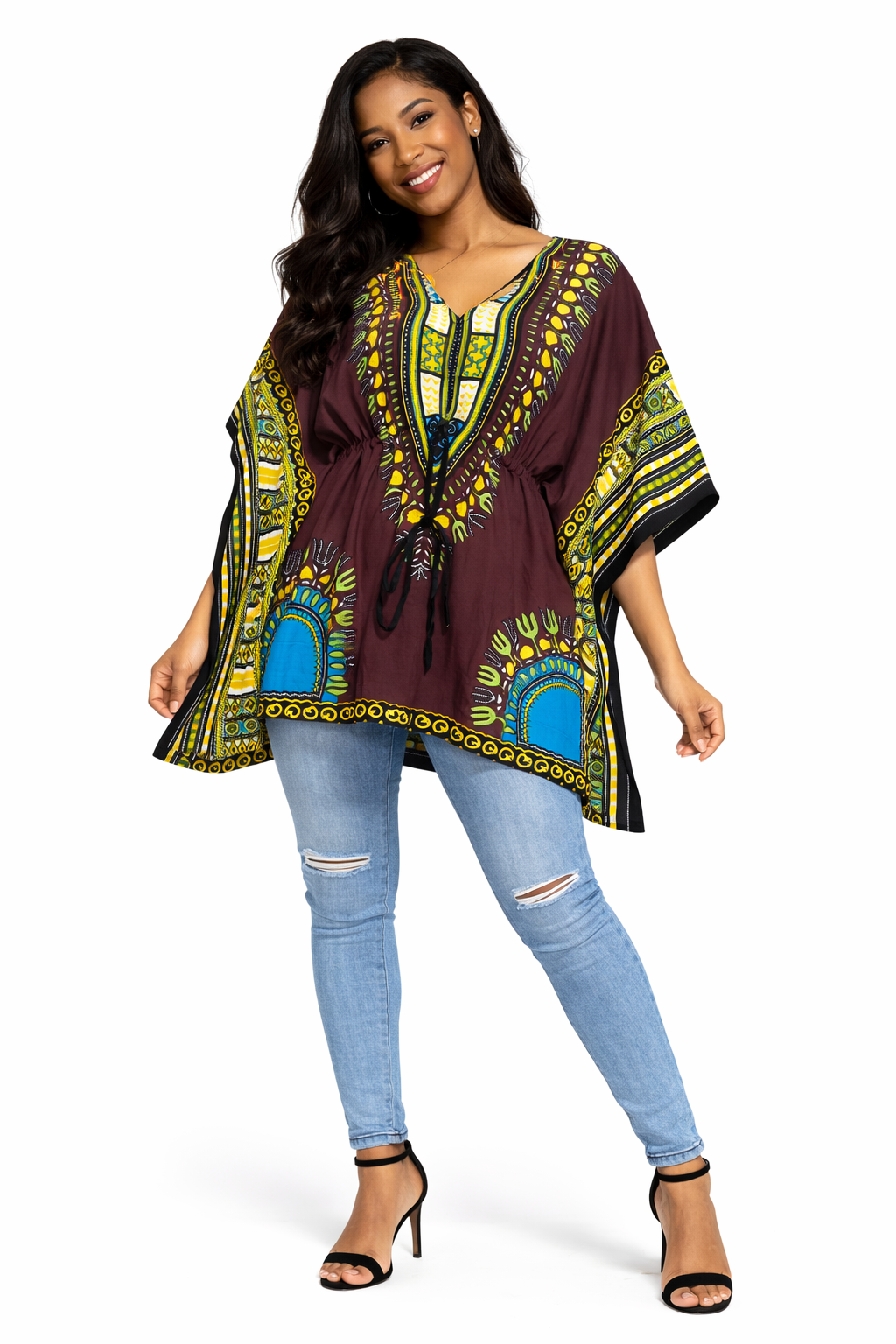 Blusa Kaftán Café Estilo Africano Multicolor