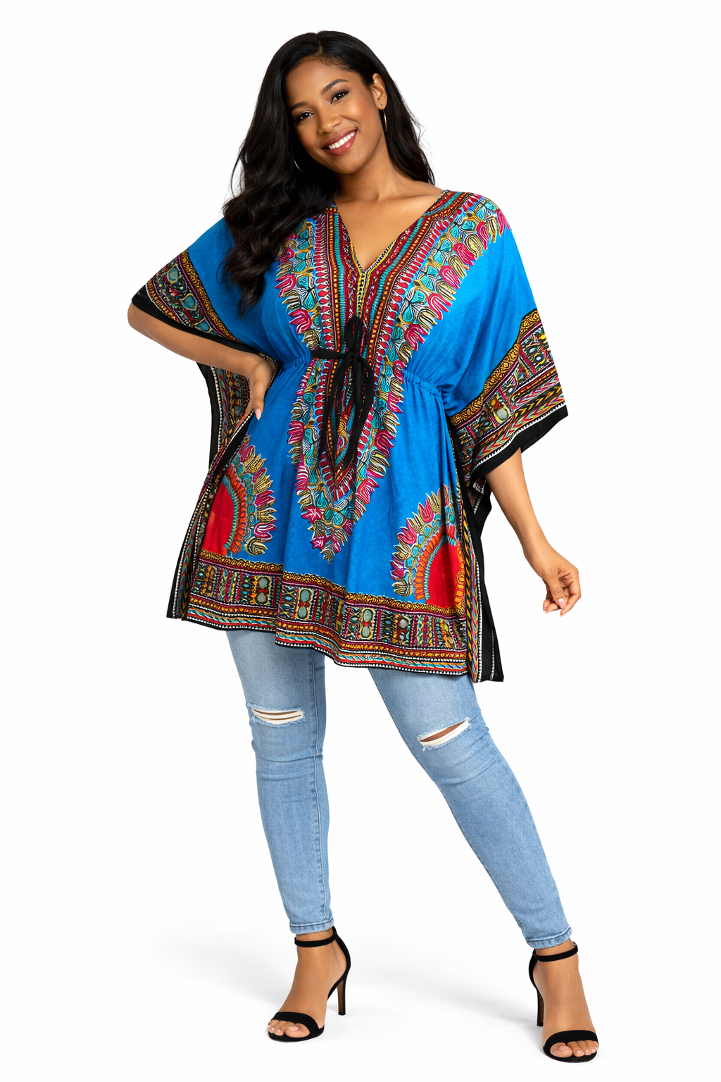 Blusa Kaftán Azul Estilo Africano Multicolor