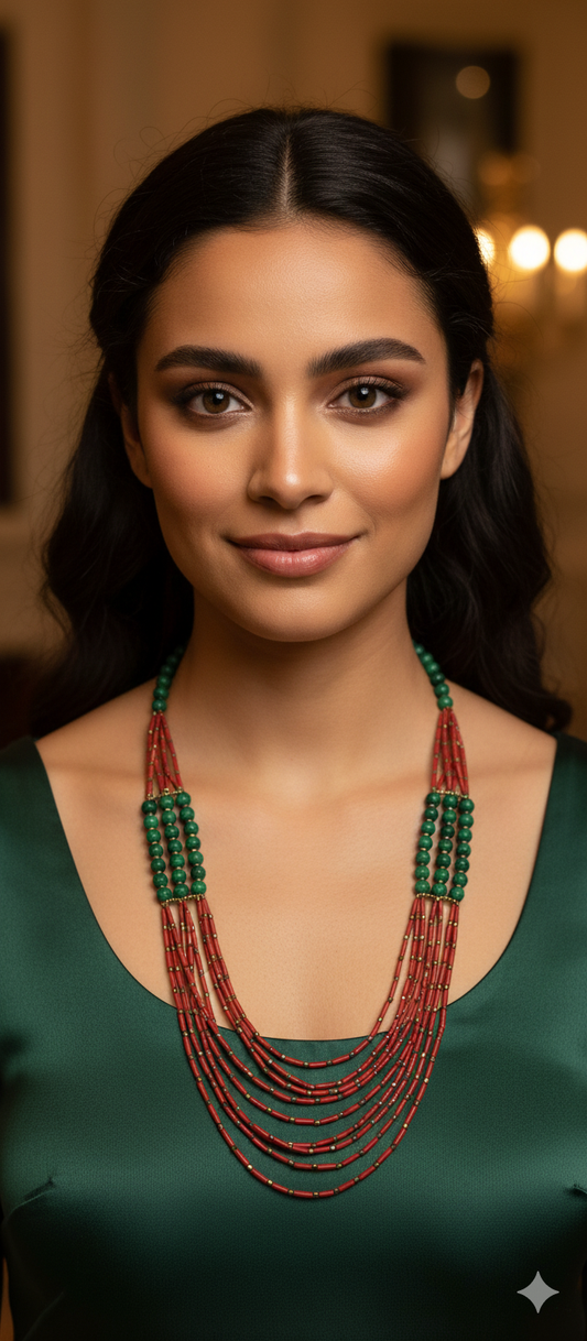 Collar Multihilos Turquesa y Rojo