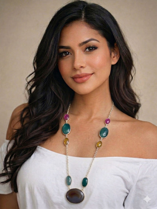 Diya Necklace with Multicolor Natural Stones