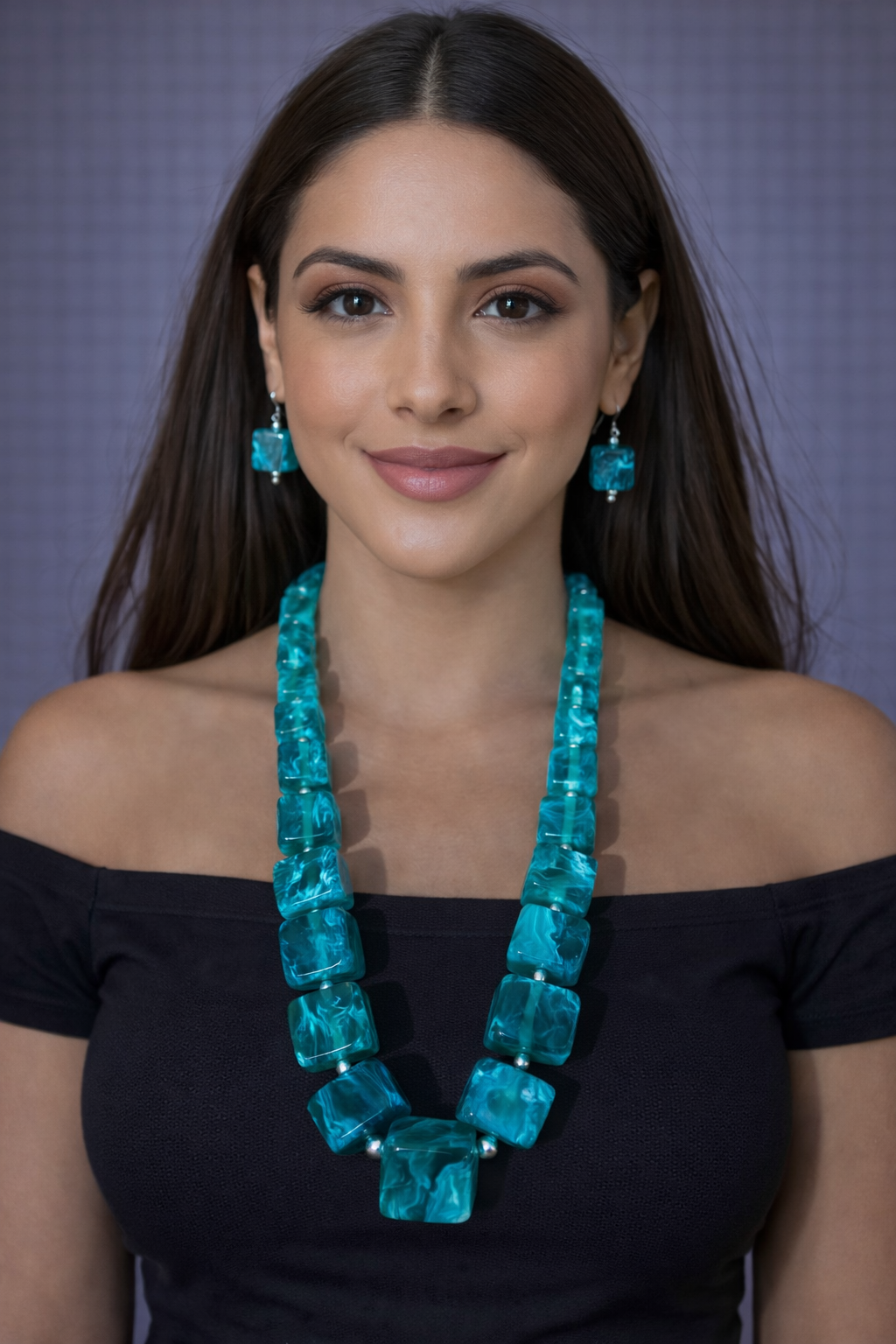 Collar y Aretes Turquesa Mármol