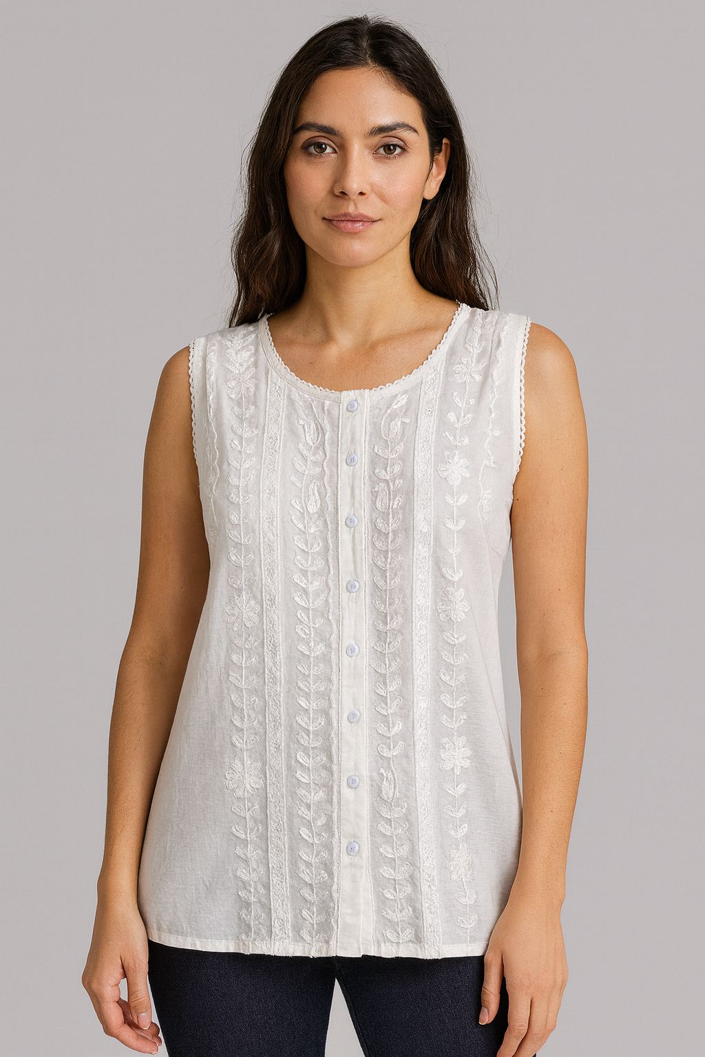 Blusa Blanca con Bordados sin mangas