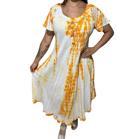 Vestido de dama con mangas amarillo