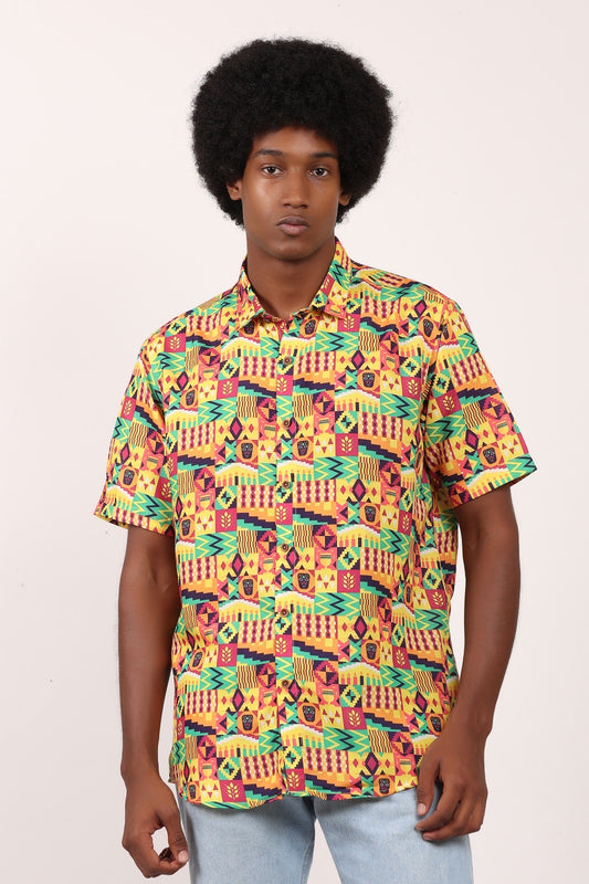 Camisa de Hombre Afrocaribeño de Botones