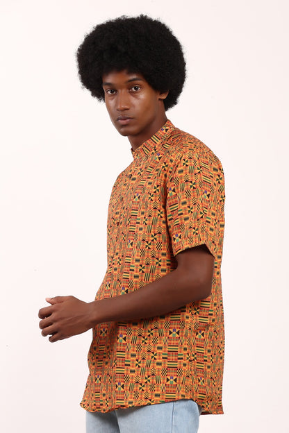 Camisa de Hombre Afrocaribeño de Botones Cuello Chino
