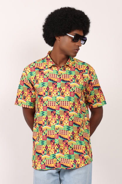Camisa de Hombre Afrocaribeño de Botones