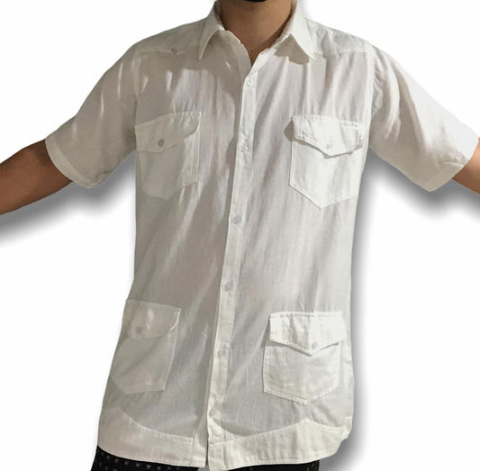 Camisa Blanca Guayabera de Hombre Manga Corta