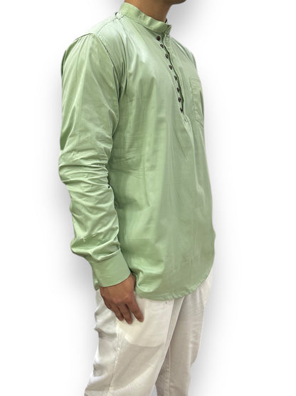Camisa Verde Claro de Hombre Mangas Largas Cuello Chino
