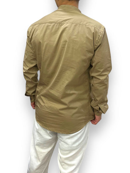 Camisa Khakhi de Hombre Mangas Largas Cuello Chino