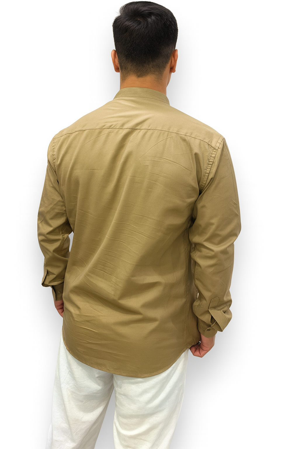 Camisa Khakhi de Hombre Mangas Largas Cuello Chino