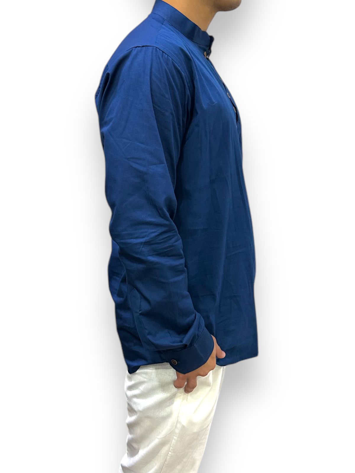 Camisa Azul Marino de Hombre Mangas Largas Cuello Chino
