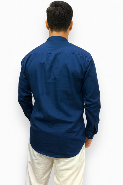 Camisa Azul Marino de Hombre Mangas Largas Cuello Chino