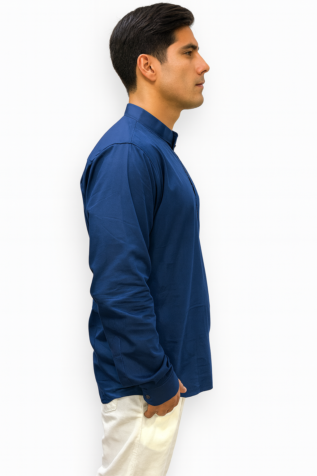 Camisa Azul Marino de Hombre Mangas Largas Cuello Chino