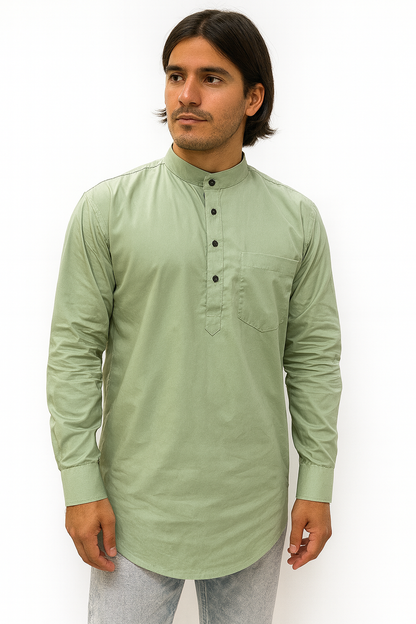 Camisa Verde Agua Hombre Mangas Largas Cuello Chino