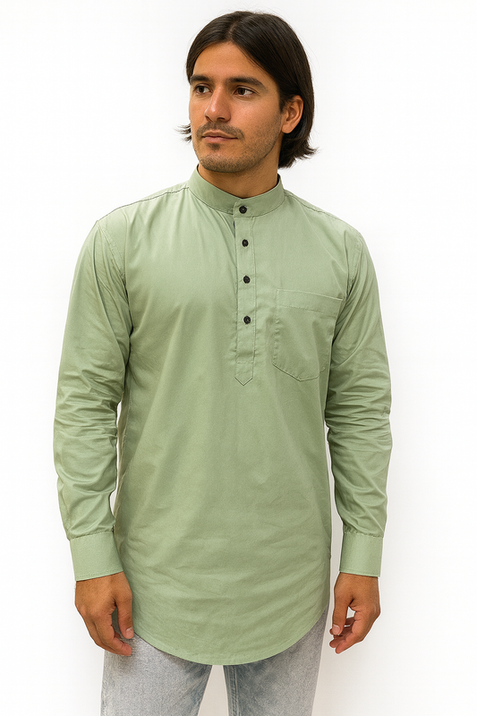 Camisa Verde Agua Hombre Mangas Largas Cuello Chino