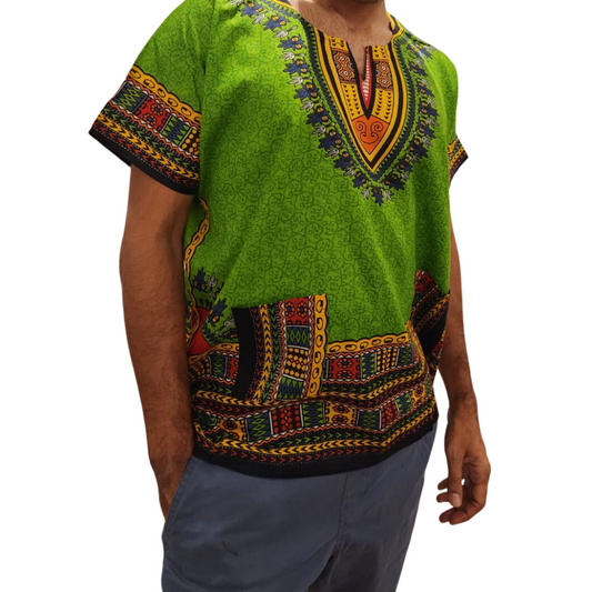 Camisa Juvenil con Estampado Afrocaribeño Verde
