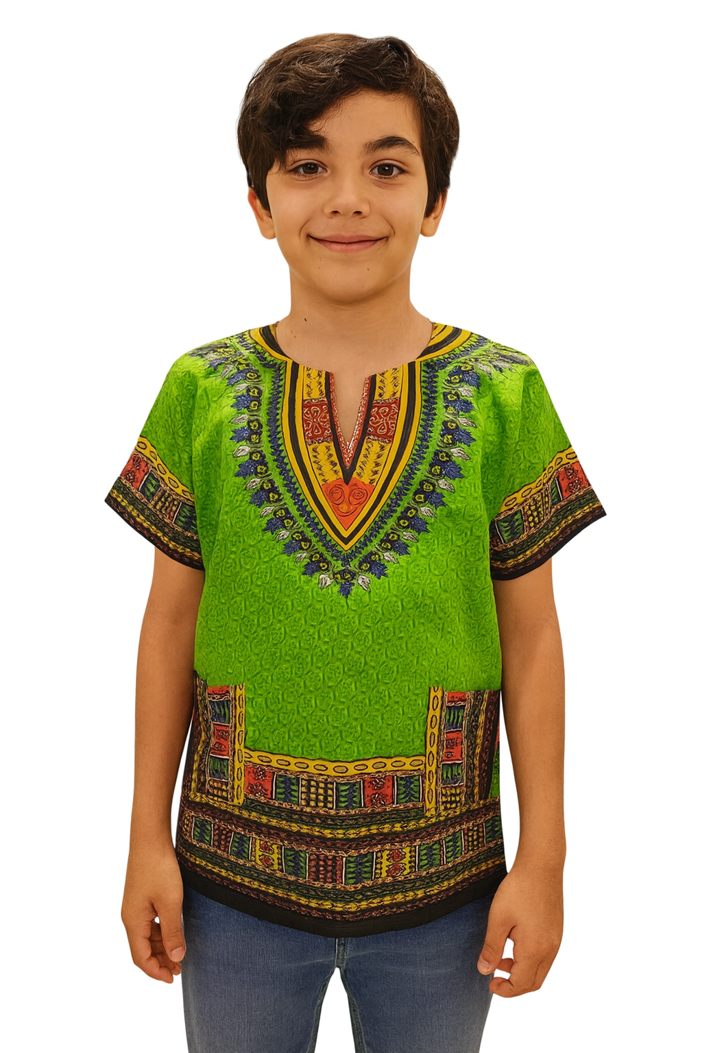 Camisa Juvenil con Estampado Afrocaribeño Verde