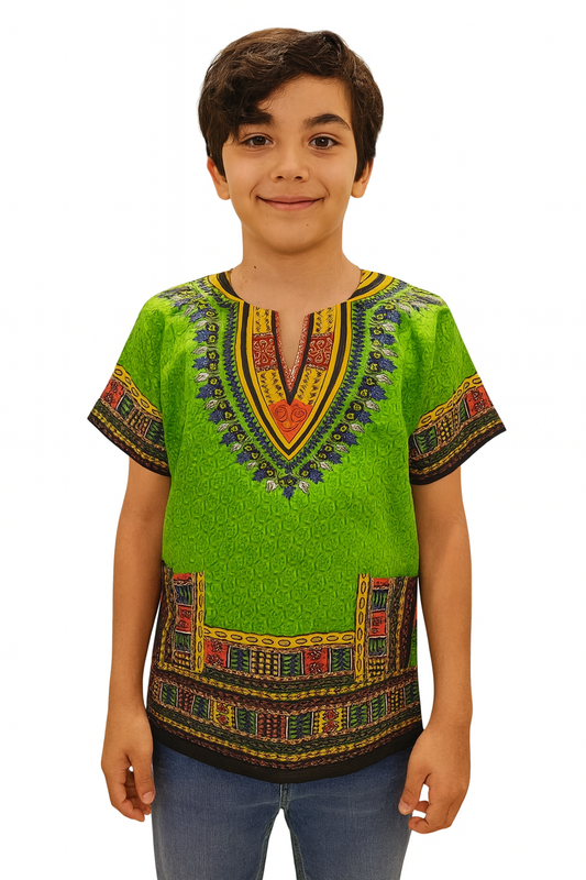 Camisa Juvenil con Estampado Afrocaribeño Verde