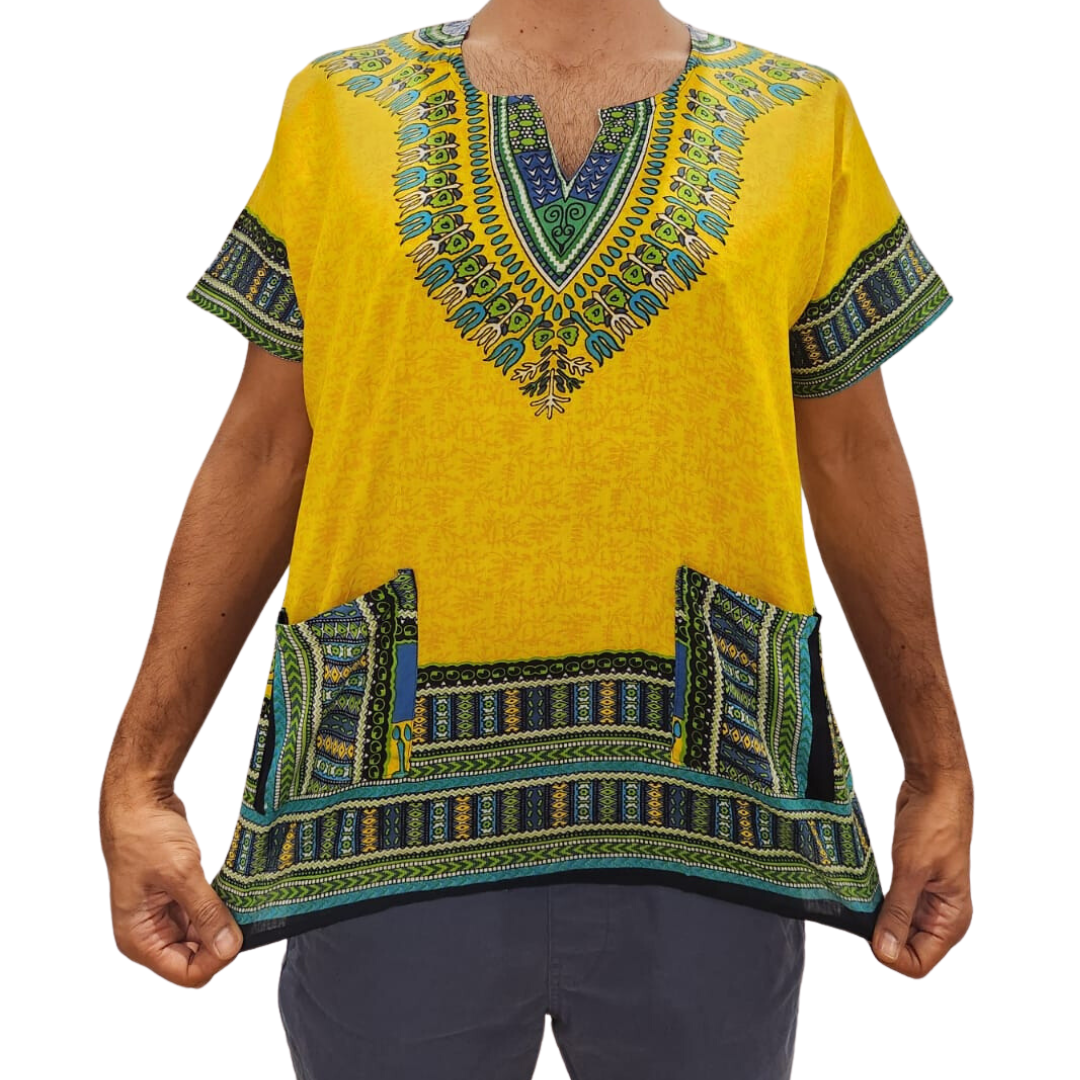 Camisa Juvenil con Estampado Afrocaribeño Amarillo