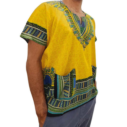 Camisa Juvenil con Estampado Afrocaribeño Amarillo