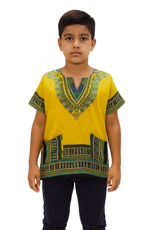 Camisa Juvenil con Estampado Afrocaribeño Amarillo