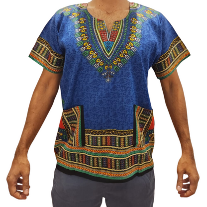 Camisa Juvenil con Estampado Afrocaribeño Azul