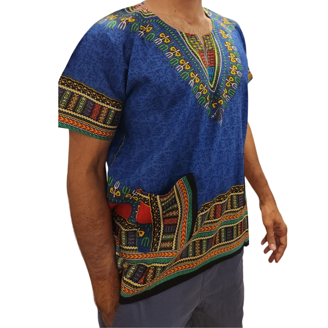 Camisa Juvenil con Estampado Afrocaribeño Azul