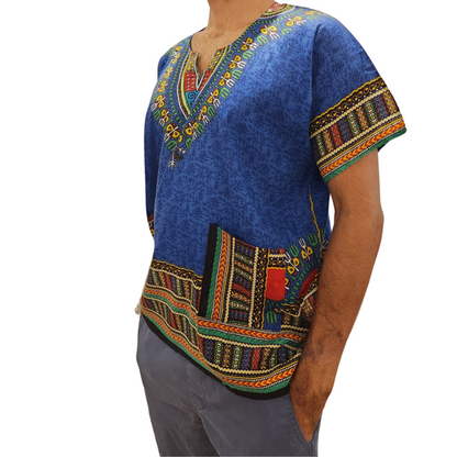 Camisa Juvenil con Estampado Afrocaribeño Azul