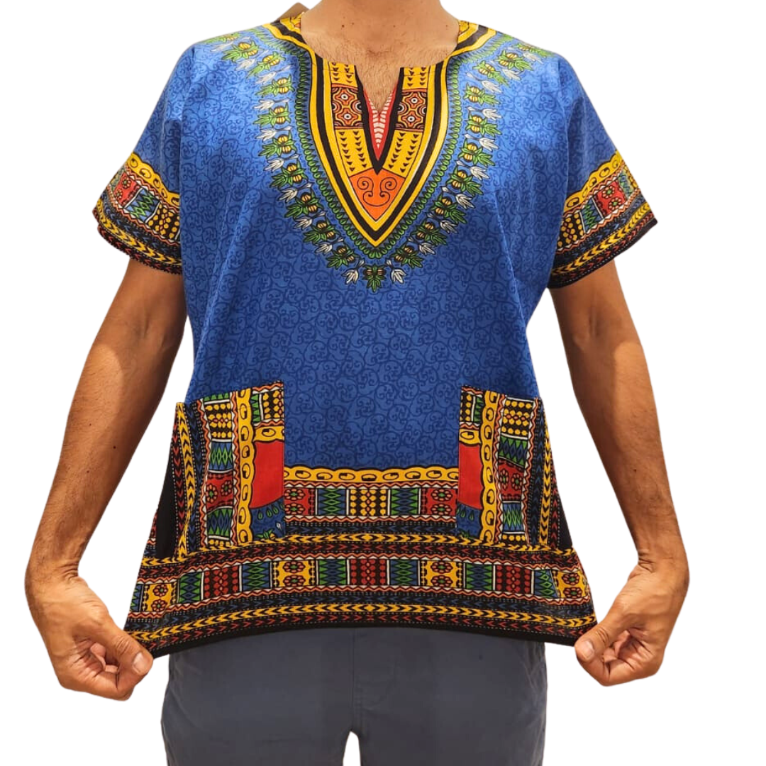 Camisa Juvenil con Estampado Afrocaribeño Azul