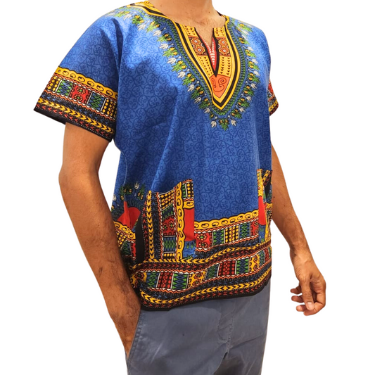 Camisa Juvenil con Estampado Afrocaribeño Azul