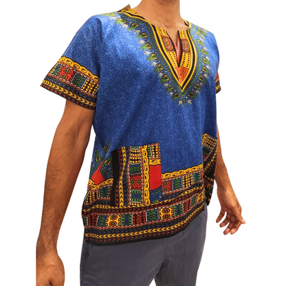 Camisa Juvenil con Estampado Afrocaribeño Azul