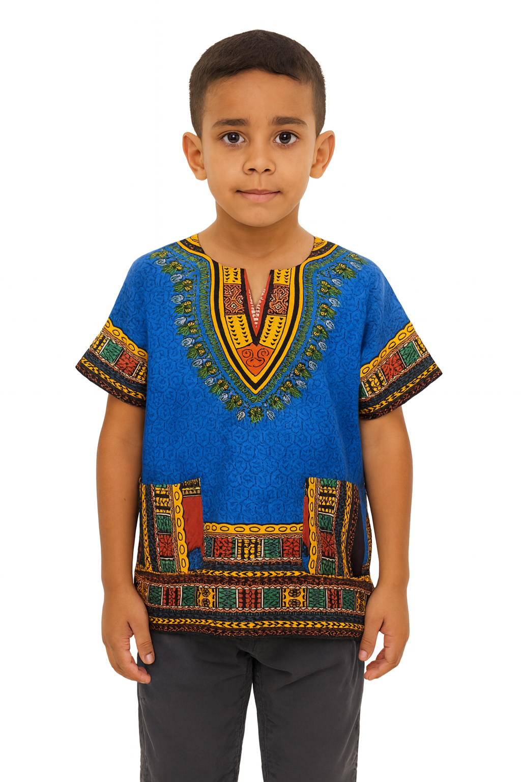 Camisa Juvenil con Estampado Afrocaribeño Azul