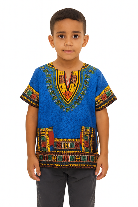 Camisa Juvenil con Estampado Afrocaribeño Azul