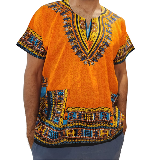 Camisa Juvenil con Estampado Afrocaribeño Naranja