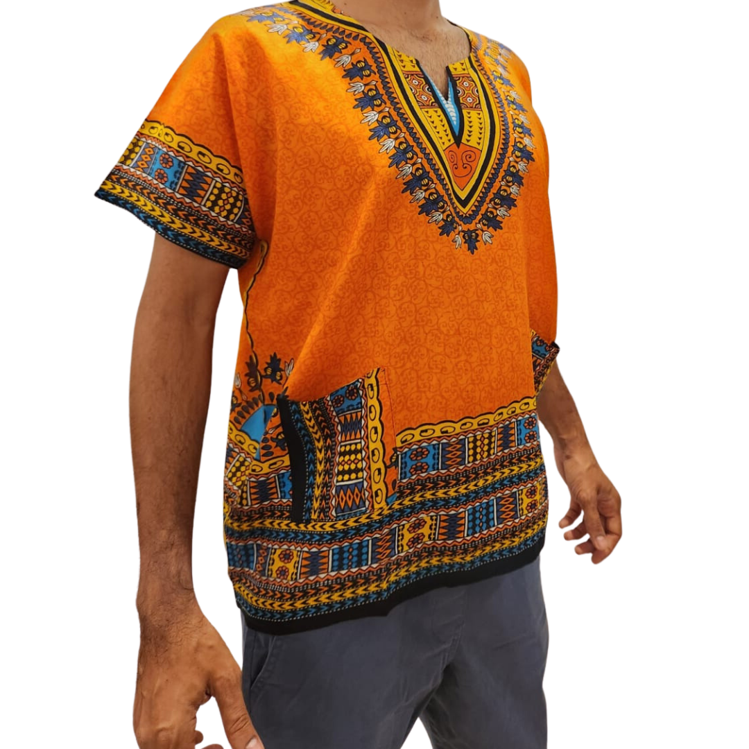 Camisa Juvenil con Estampado Afrocaribeño Naranja