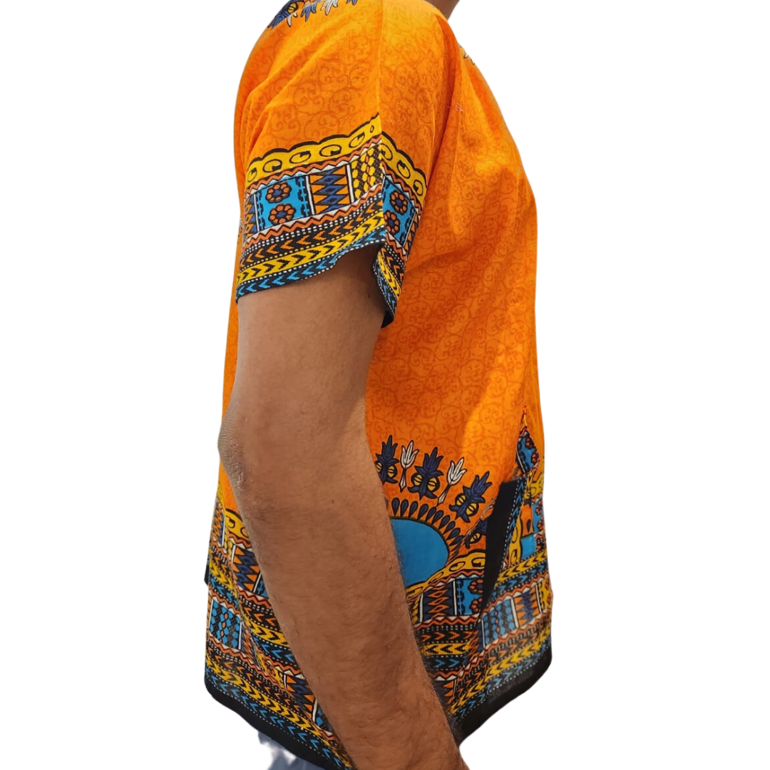 Camisa Juvenil con Estampado Afrocaribeño Naranja