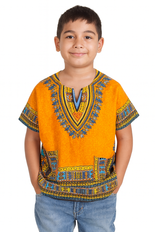 Camisa Juvenil con Estampado Afrocaribeño Naranja