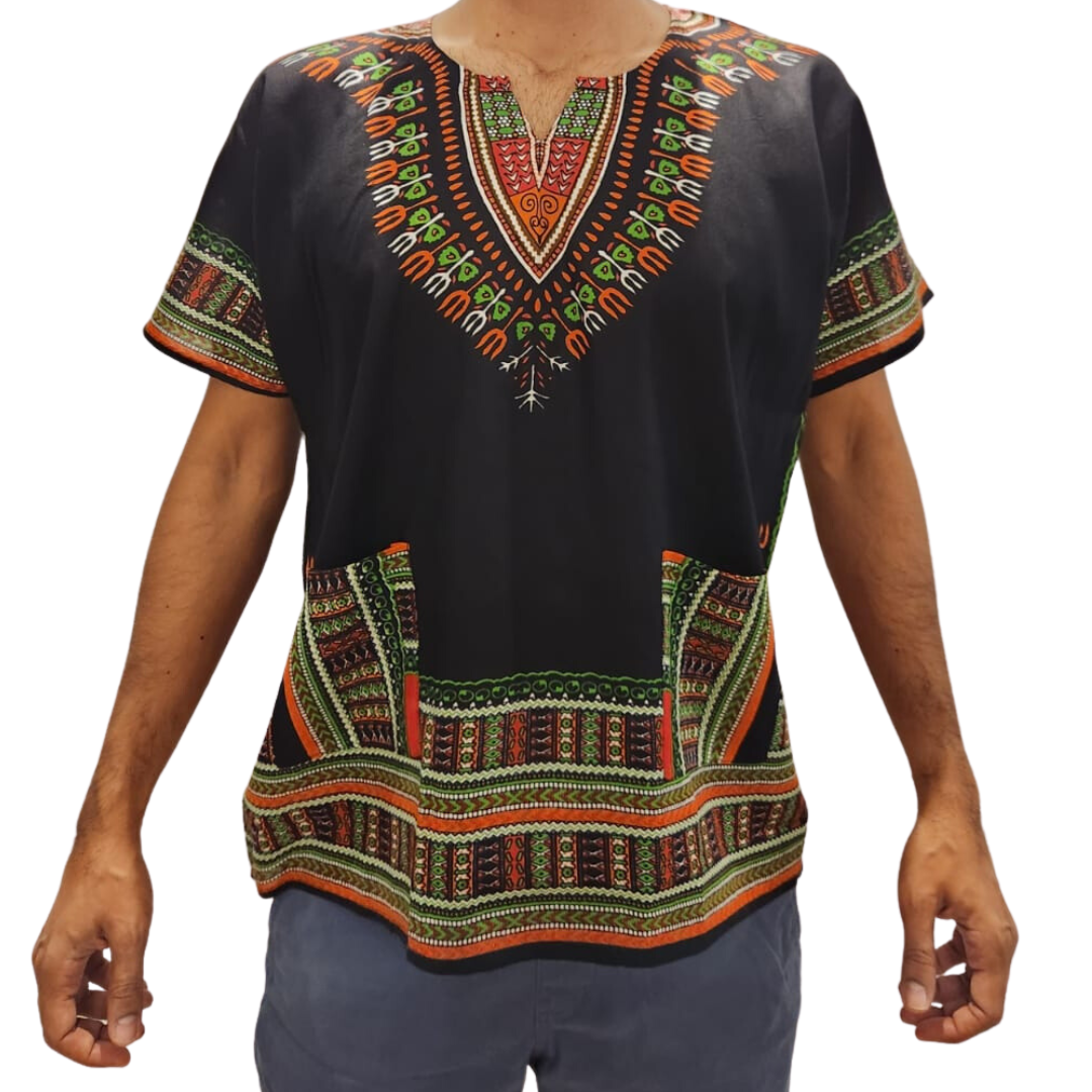 Camisa Juvenil con Estampado Afrocaribeño Negro